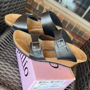 Papillio Dark Black Leather Sandals